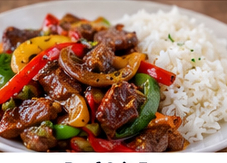Beef and broccoli stir-fry with peppers and rice