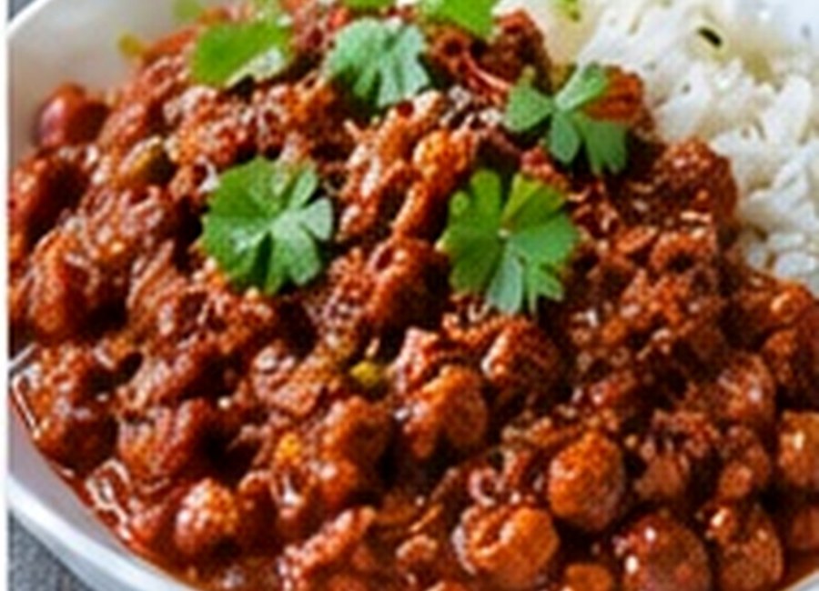 Classic chilli con carne with rice and coriander