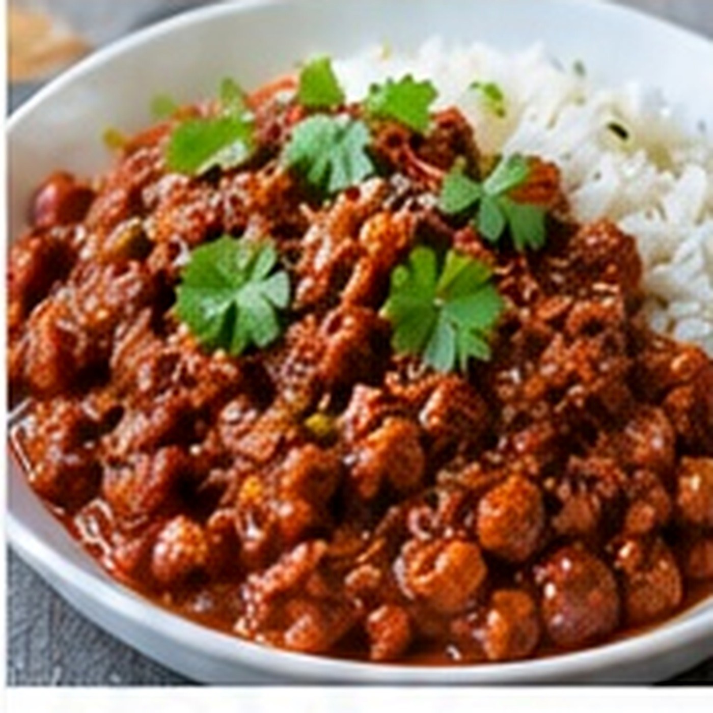 Classic chilli con carne with rice and coriander