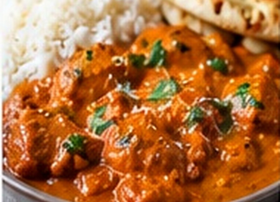 Mild creamy chicken tikka masala served with basmati rice