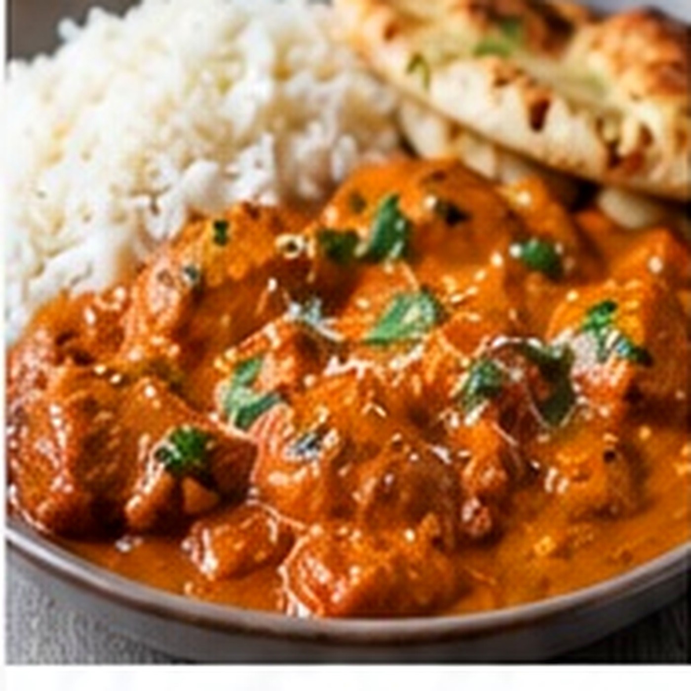 Mild creamy chicken tikka masala served with basmati rice