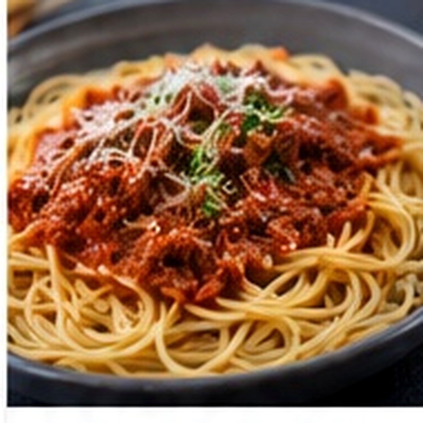 Spaghetti bolognese topped with grated cheese
